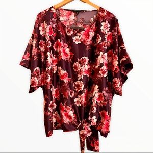 Andrew Marc New York Floral Front Knot Blouse